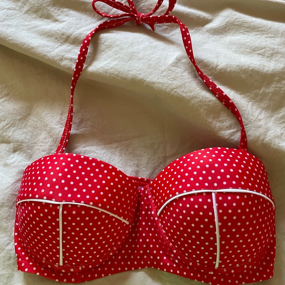 Red and white polka dot bikini top